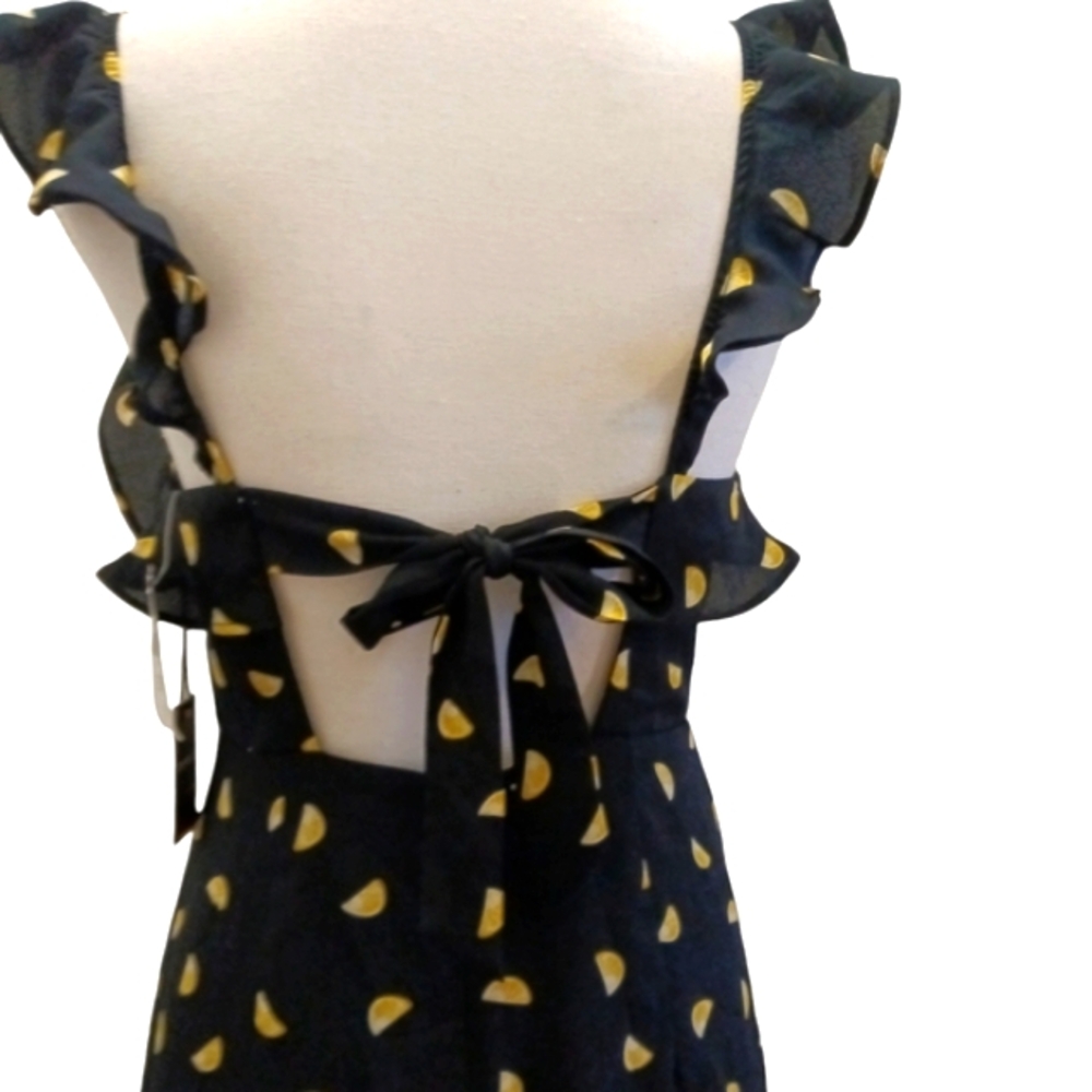FOREVER 21 Navy Lemon slice ruffle midi tie back dress Small - Picture 4 of 6